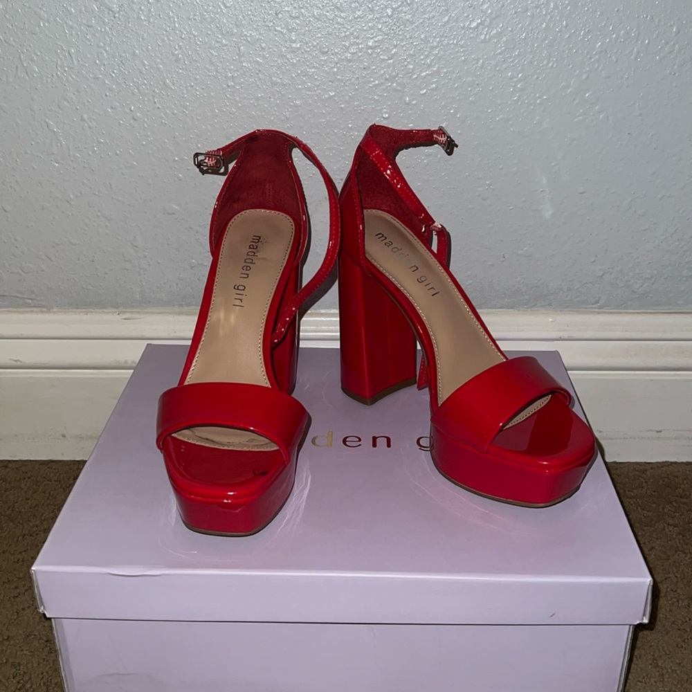 Madden Girl cherry red platform heels